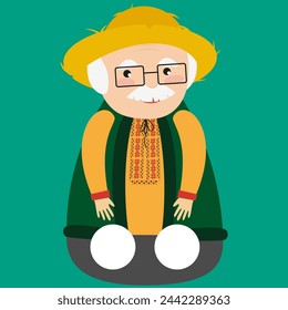 Alter Mann mit Brille. Vektor-Illustration im flachen Stil. Vorderansicht.