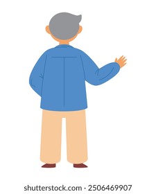 old man goes away back view isolated
