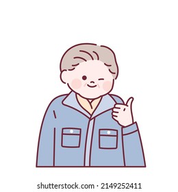 An old man with good fashion style is giving a positive sign with his thumb up. outline simple vector illustration.