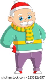 A old man with good pose in winter season of illustration