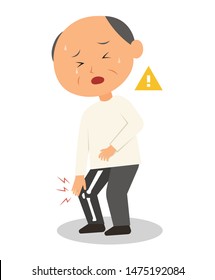 Old Man Got Knee Pain Flat Cartoon Character Design