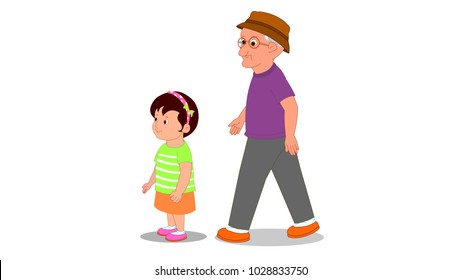 Old Man With Grand Daughter - Cartoon Vector Image