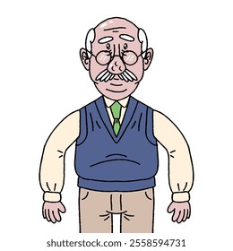 old man or grandfather cartoon character. Isolated vector illustration.