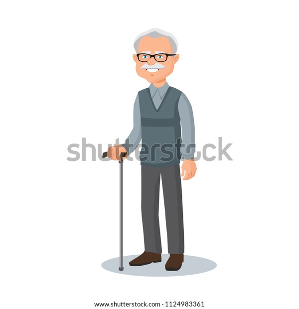 Old Man Grandfather Wearing Glasses Stick Stock Vector (Royalty Free ...