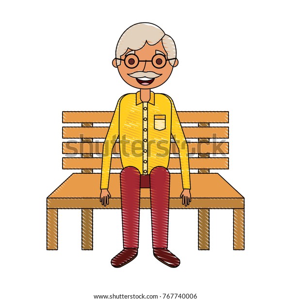 Old Man Grandpa Sitting Bench Waiting Stock Vector Royalty Free