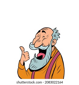 an old man with a gray beard laughs. Positive elderly senor