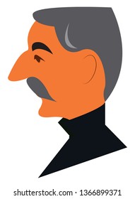 Old man with grey hair and mustache vector or color illustration