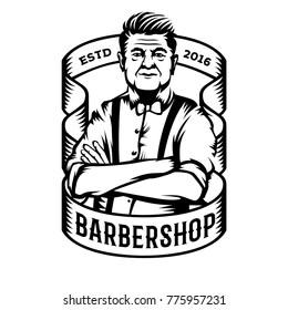 Old man hairstyle label illustration