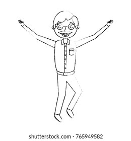 old man happy grandfather hands up character