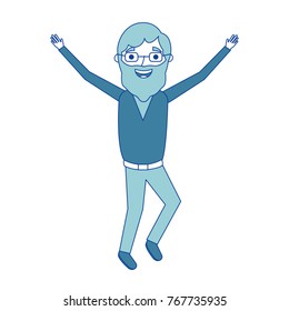 old man happy grandfather hands up character