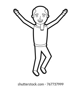 old man happy grandfather hands up character