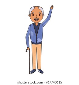 old man happy grandfather hands up character