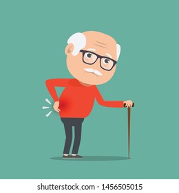 The old man has a backache.Vector illustration.