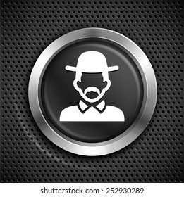 Old Man with Hat on Black Round Buttons