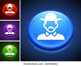 Old Man with Hat on Blue Round Buttons
