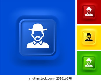 Old Man with Hat on Color Square Buttons