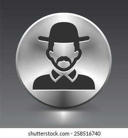 Old Man with Hat on Silver Round Buttons