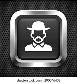 Old Man with Hat on Silver Square Buttons