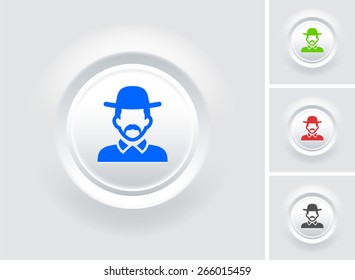 Old Man with Hat on White Bevel Round Buttons