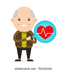 Old Man having Heart Attack,Vector flat modern style illustration character icon design. Isolated on white background. Problem with heart, chest pain, heart burn concept