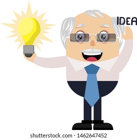 Old man is having idea, illustration, vector on white background.