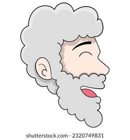 old man head emoticon with curly beard. vector design illustration art