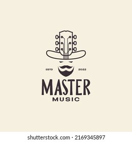 old man head with hat guitar logo design vector graphic symbol icon illustration creative idea