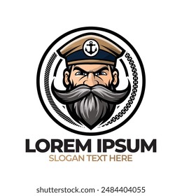 Old man head mascot logo, Man bearded with nautical hat illustration, white background