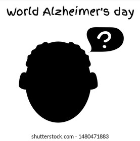 An old man head silhouette with a question mark speech bubble. Alzheimer's disease and dementia, memory loss vector icon. September 21st every year is World Alzheimer’s Day around the world.