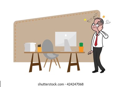 Old man headache in office