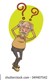 Old man headache with a question Vector Cartoon, illustration  