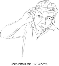 The old man held his hand behind the ear and listened closely.