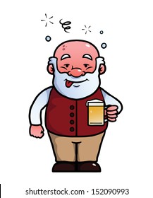 Old man holding a beer while being drunk.