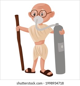 Old man is holding an oxygen cylinder. Vector graphic illustration. Individually on a white background.