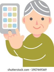 
Old man holding a smartphone