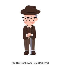  old man holding stick cartoon