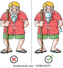 old man with how to protect youself from virus cartoon character design vector