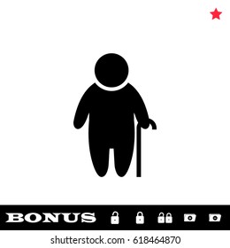 Old man icon flat. Black pictogram on white background. Vector illustration symbol and bonus button open and closed lock, folder, star