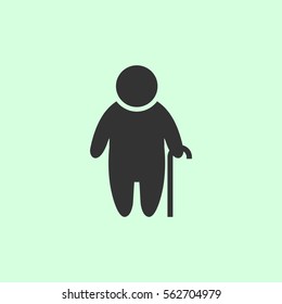 Old man icon flat. Grey vector symbol on green background