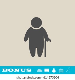 Old man icon flat. Grey pictogram on light background. Vector illustration symbol and bonus button real estate, ottoman, vase, tv, fishing rod