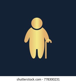 Old man icon flat. Simple gold pictogram on dark background. Vector illustration symbol