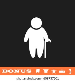 Old man icon flat. White pictogram on black background. Vector illustration symbol and bonus button tooth, vase, star, mirror, bottle