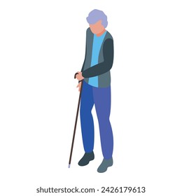Vector isométrico del icono del viejo hombre. Estilo de vida pasivo. Enfermedad del hombre