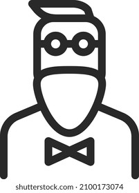 Old man icon. Senior with long beard and bowtie