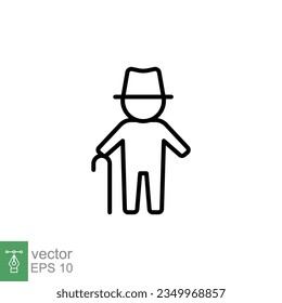 Old man icon. Simple outline style. Person with cane, stick, elder age, grandfather, senior people concept. Thin line symbol. Vector illustration isolated on white background. EPS 10.