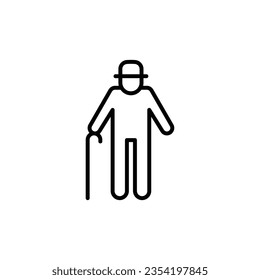 Old man icon. Simple outline style. Person with cane, stick, elder age, grandfather, senior people concept. Thin line symbol. Vector illustration isolated on white background. EPS 10.