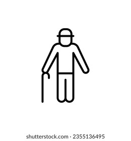 Old man icon. Simple outline style. Person with cane, stick, elder age, grandfather, senior people concept. Thin line symbol. Vector illustration isolated on white background. EPS 10.