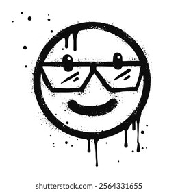 Old man icon. Smiling face emoticon character with sunglasses. Spray painted graffiti smile face in black over white. isolated on white background. vector illustration