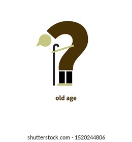 Old man idea, oldster metaphor, concept, flat cartoon walking character, aging, lifetime. Vector concept