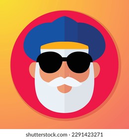 An old man illustration, icon based, wearing black sunglasses and blue cap